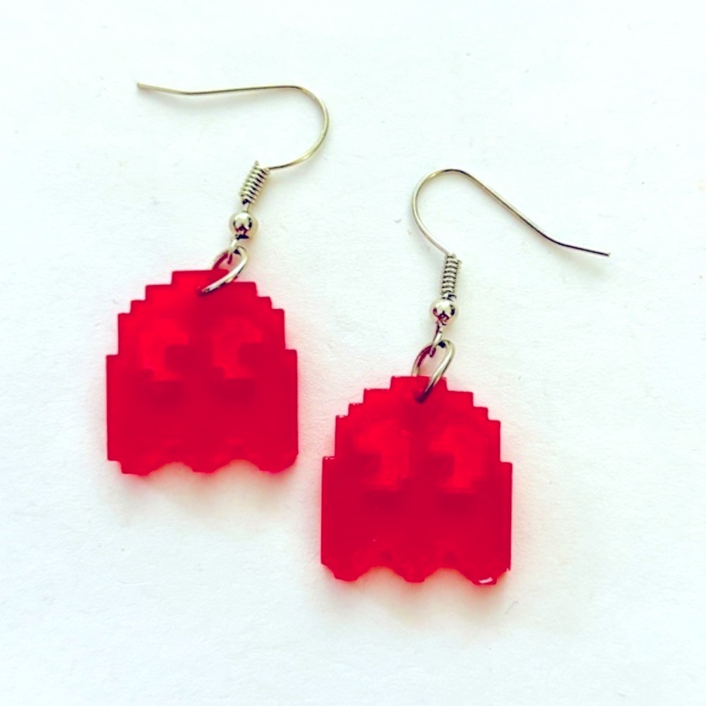Pac-Man Red Ghost Acrylic Earrings, NWT, Unworn